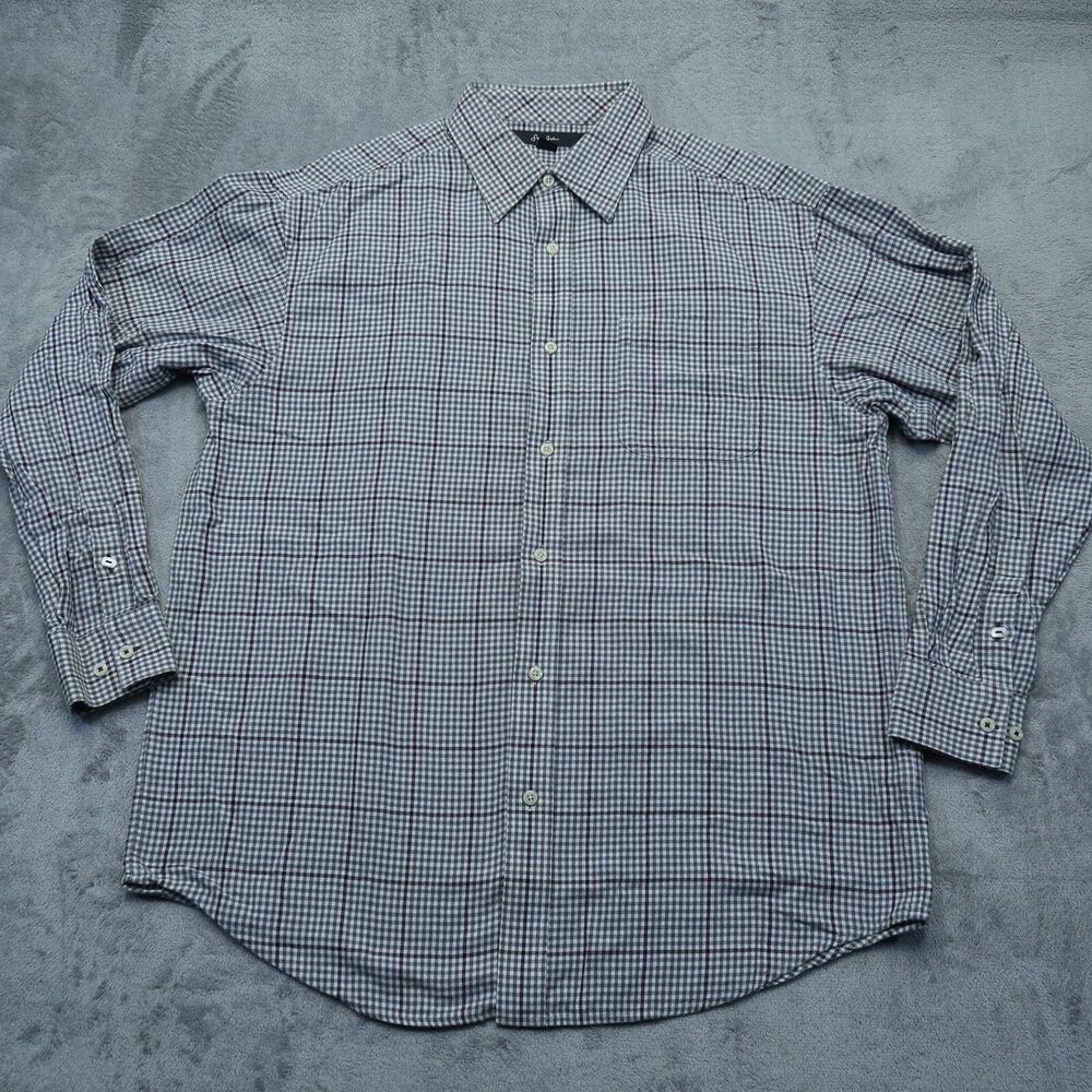 Sean John Button Up Collared Shirt Mens XL Long-Sleeve All-Cotton Gray Plaid